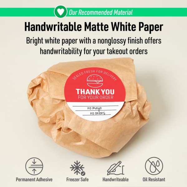 Custom Food Service Labels - Food Safety Labels - Handwritable Matte White Paper