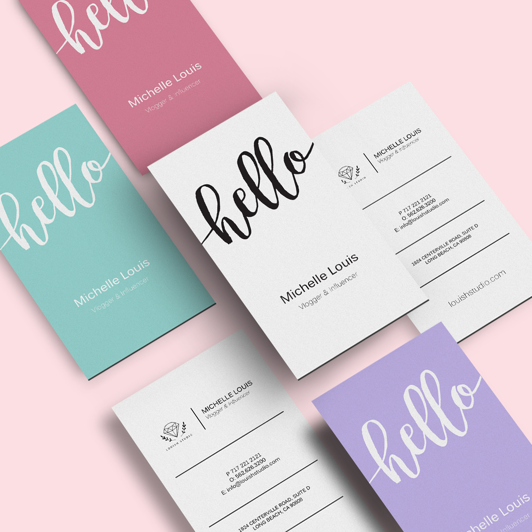 Create unique business cards with big fonts, polka dots, floral backgrounds and more.