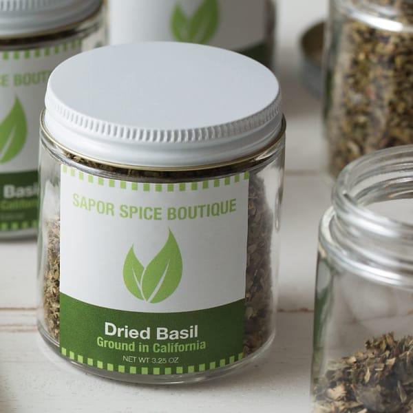 14 Glass Spice Jars W/2 Types of Preprinted Spice Labels. 