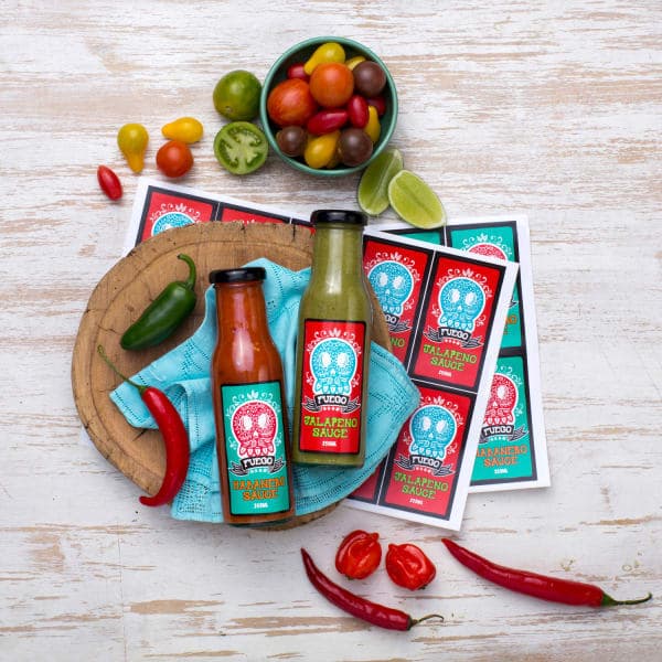 Custom Printed Rectangle Labels - Hot Sauce Containers with Sheet Labels