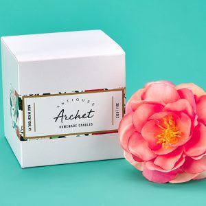 Archet candle box with Avery rectangle label 1.75 x 7.85