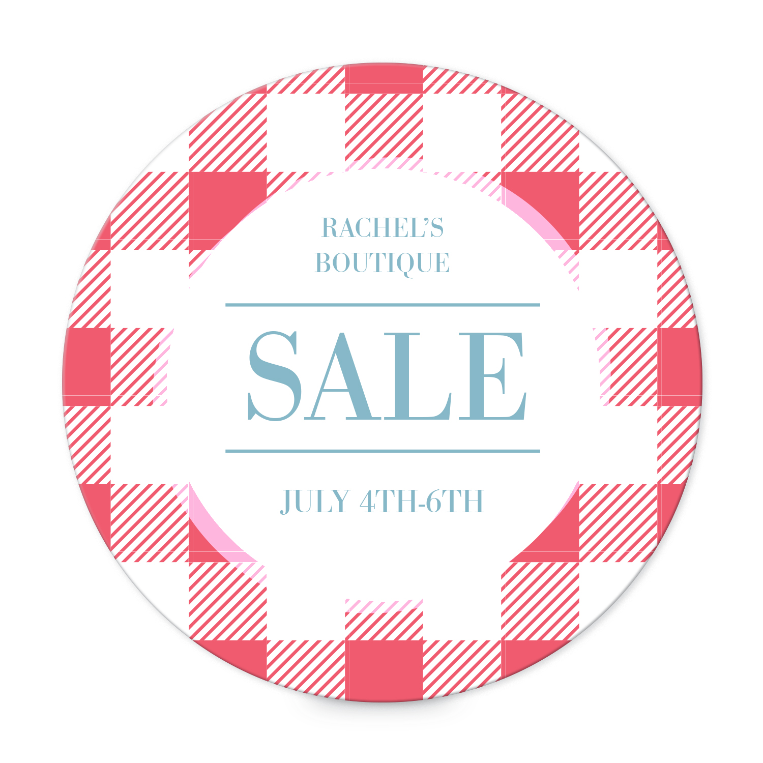 Gingham tablecloth print round label templates