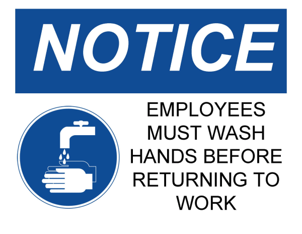 Blue and white professional office safety sign template for washing hands