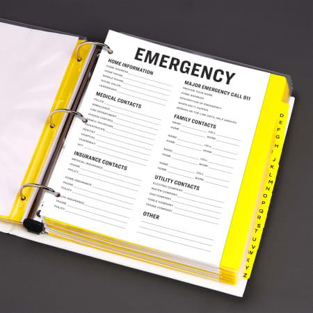 Emergency Binder with information and contacts